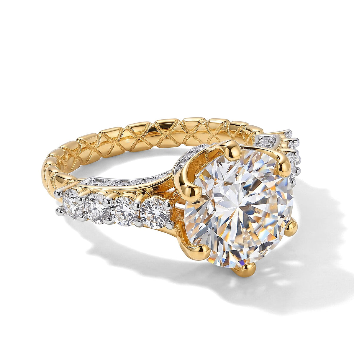 D'Joy Moissanite (Rnd 10mm) Ring in 18K Vermeil YG Over Sterling Silver (Size 6.0) 4.25 ctw 8668489
