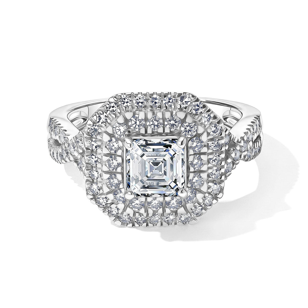 TLV Luxuriant Asscher Cut Lab Grown Blue Diamond (IR),Lab Grown Diamond (SI) Ring in Rhodium Over Sterling Silver (Size 6.0) 1.80 ctw