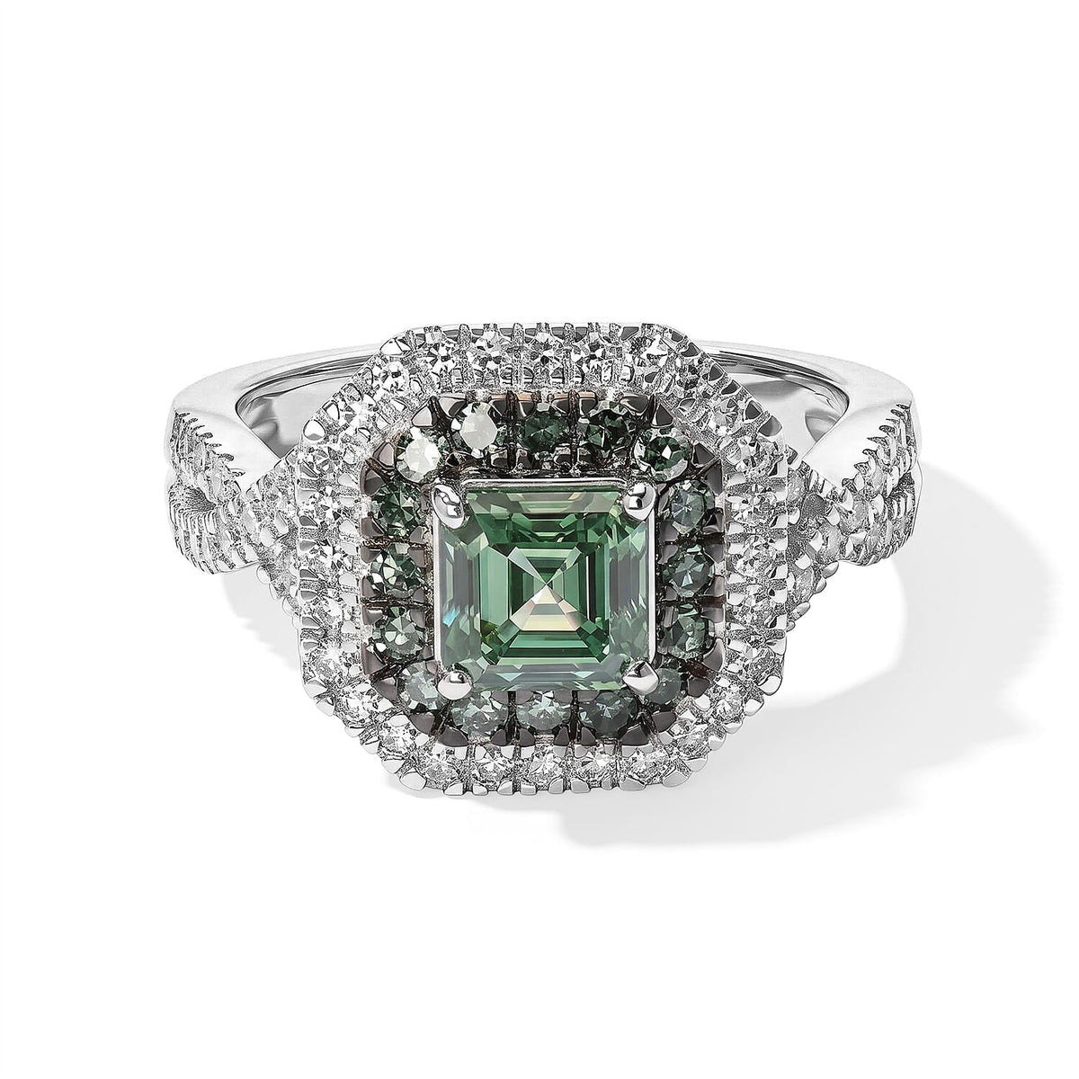 TLV Luxuriant Asscher Cut Lab Grown Blue Diamond (IR),Lab Grown Diamond (SI) Ring in Rhodium Over Sterling Silver (Size 6.0) 1.80 ctw