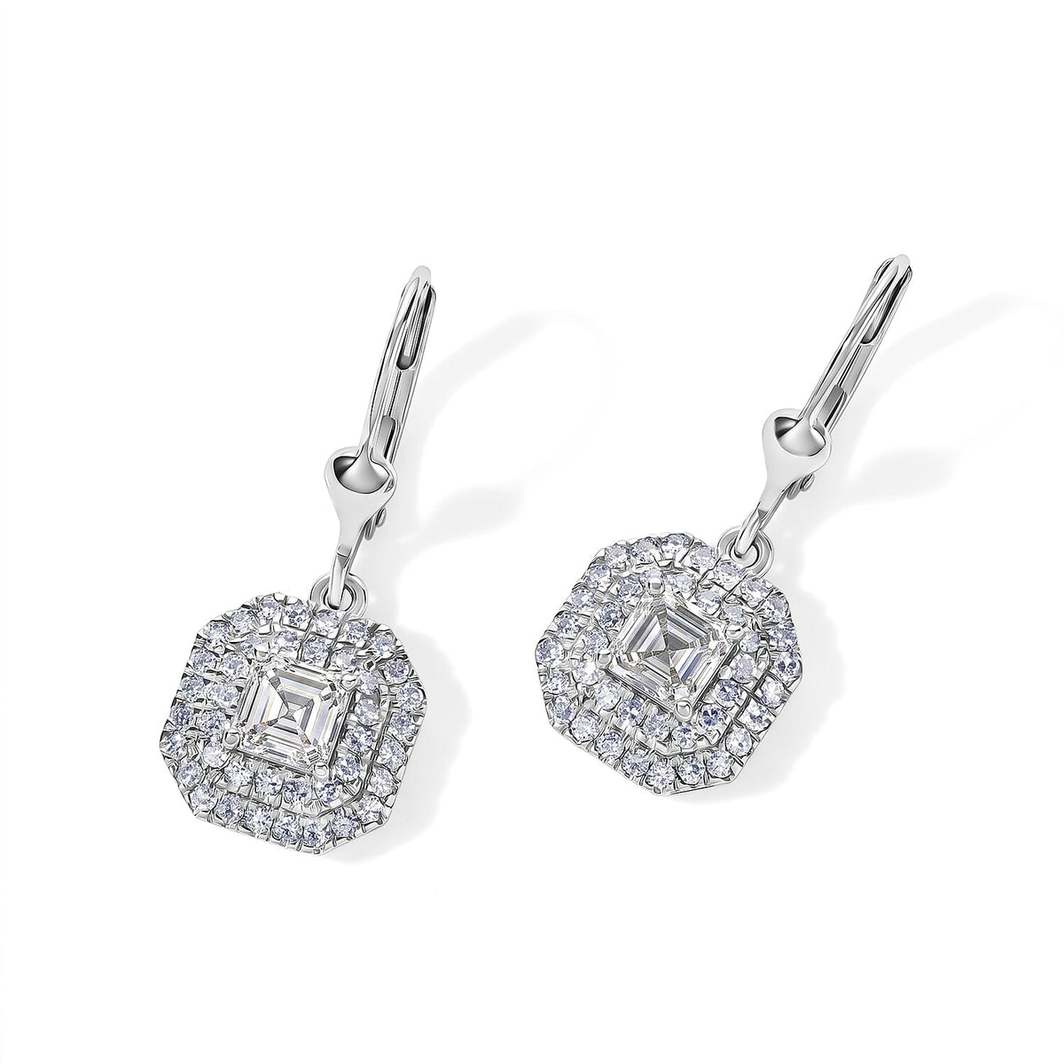 TLV Luxuriant Asscher Cut Lab Grown Diamond (G-H, SI) Earrings in Rhodium Over Sterling Silver 1.75 ctw