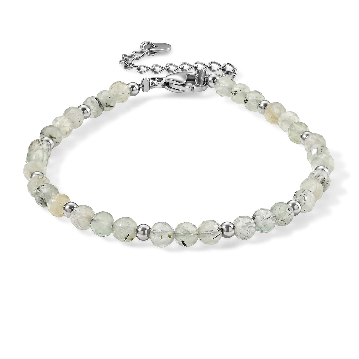 Prehnite 15.00 ctw Cord Beaded Bracelet in Stainless Steel (6-9In)