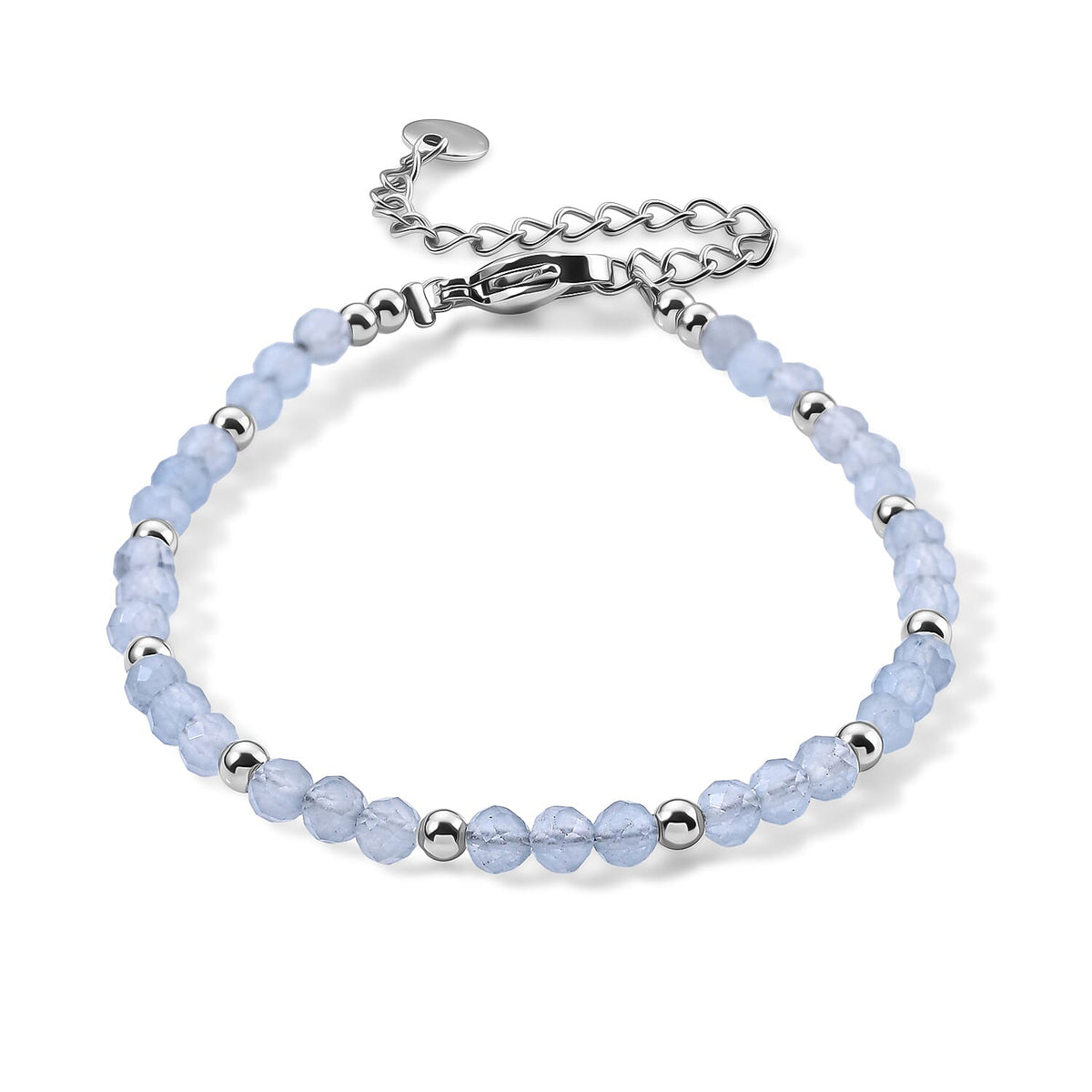 Prehnite 15.00 ctw Cord Beaded Bracelet in Stainless Steel (6-9In)