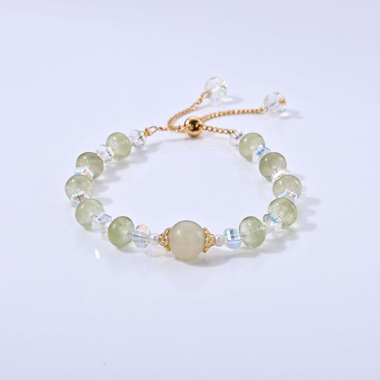 Austrian Green Crystal, Freshwater Pearl Bracelet in Goldtone (6.00-9.00In)