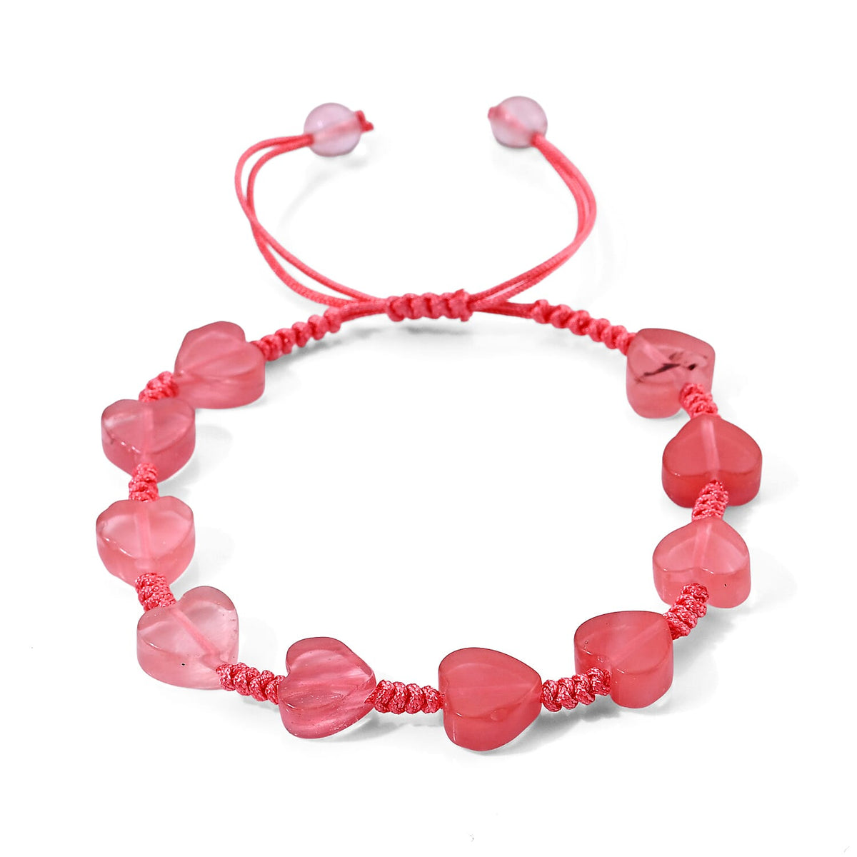 Yellow Tigers Eye 35.00 ctw Cotton Cord Beaded Heart Bracelet (6-9In)