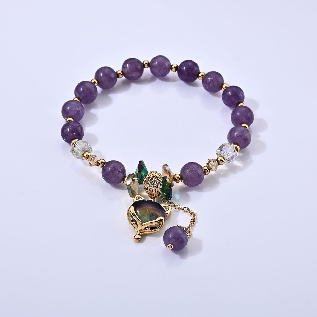 Austrian Purple Crystal Bracelet in Goldtone (6.00-9.00In)
