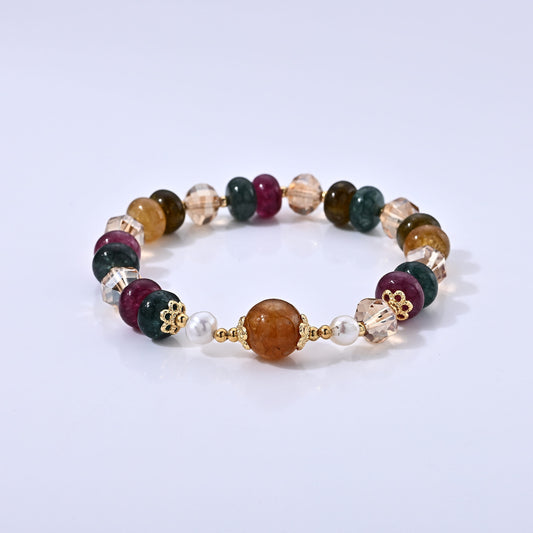 Multi-Tourmaline, Freshwater Pearl Bracelet in Goldtone (6.00-6.50In) 50.00 ctw