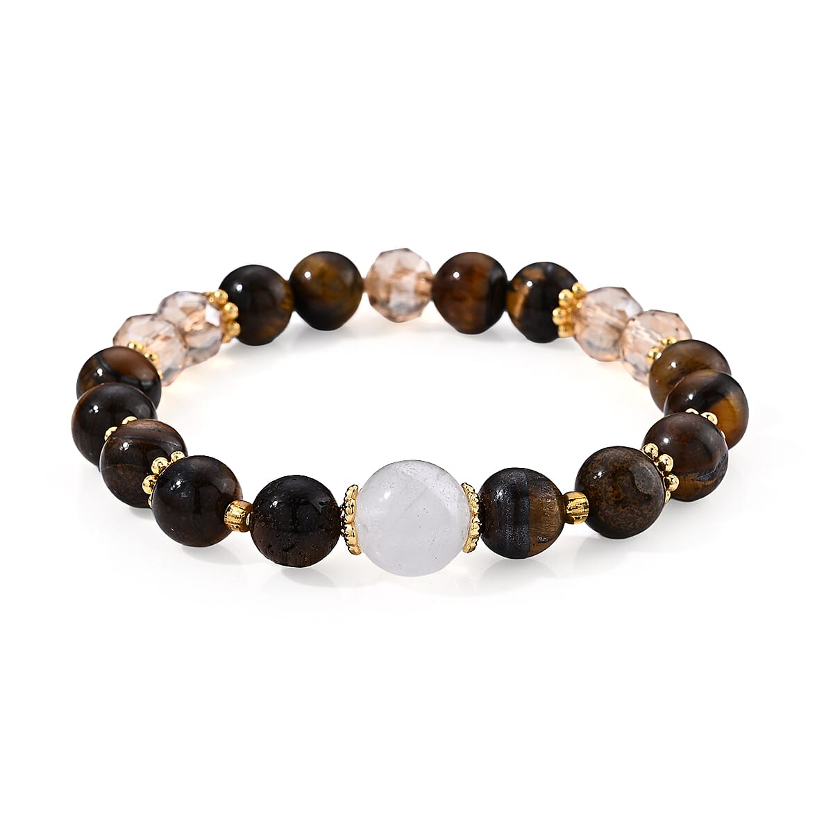 Tigers Eye, Austrian Crystal Bracelet in Goldtone (6.00-6.50In) 70.00 ctw
