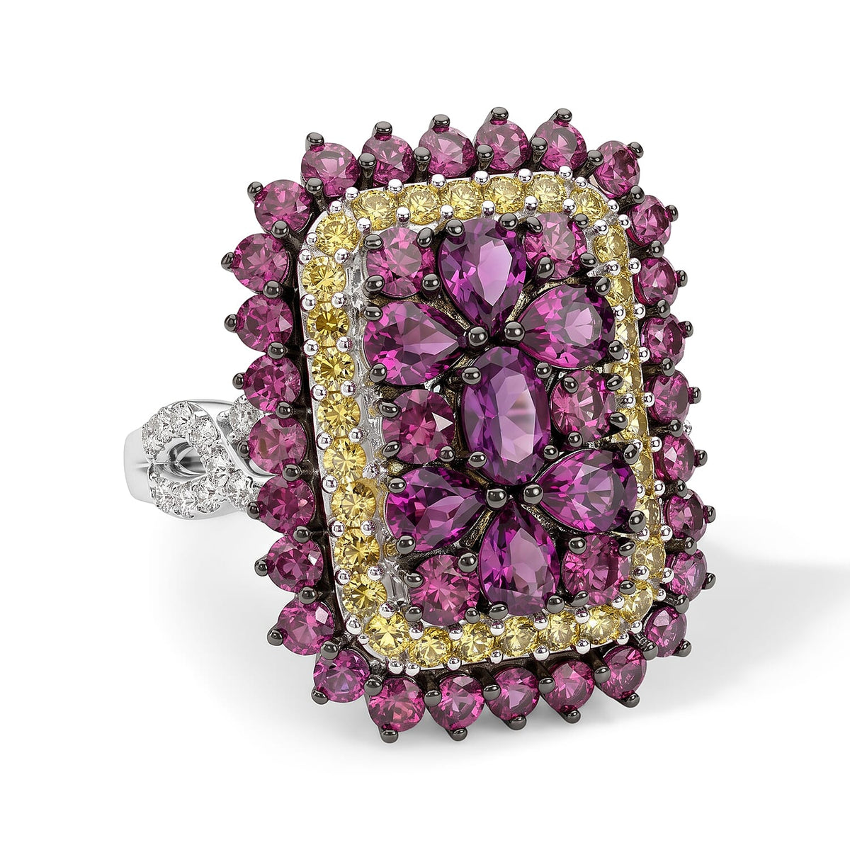 D''Joy Tanzanite and Multi Gemstone 3.50 ctw Ring in Rhodium Over Sterling Silver (Size 10.0)