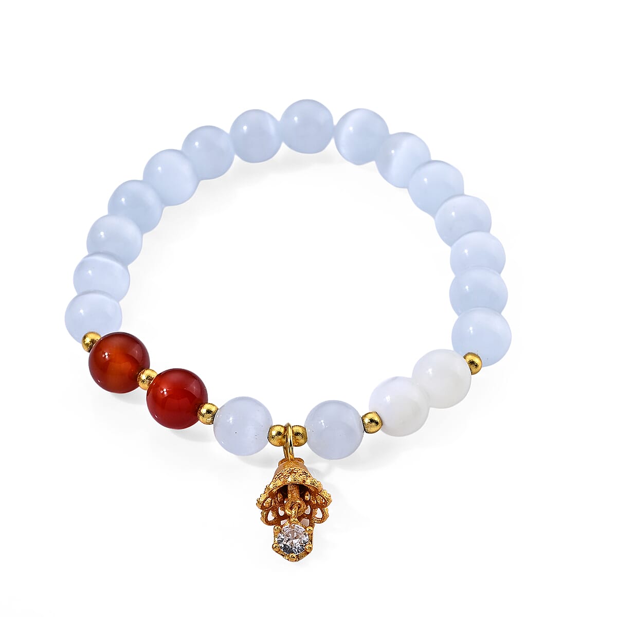 Lab Created Cat''s Eye, Red Agate Bracelet in Goldtone (6.00-6.50In) 75.00 ctw