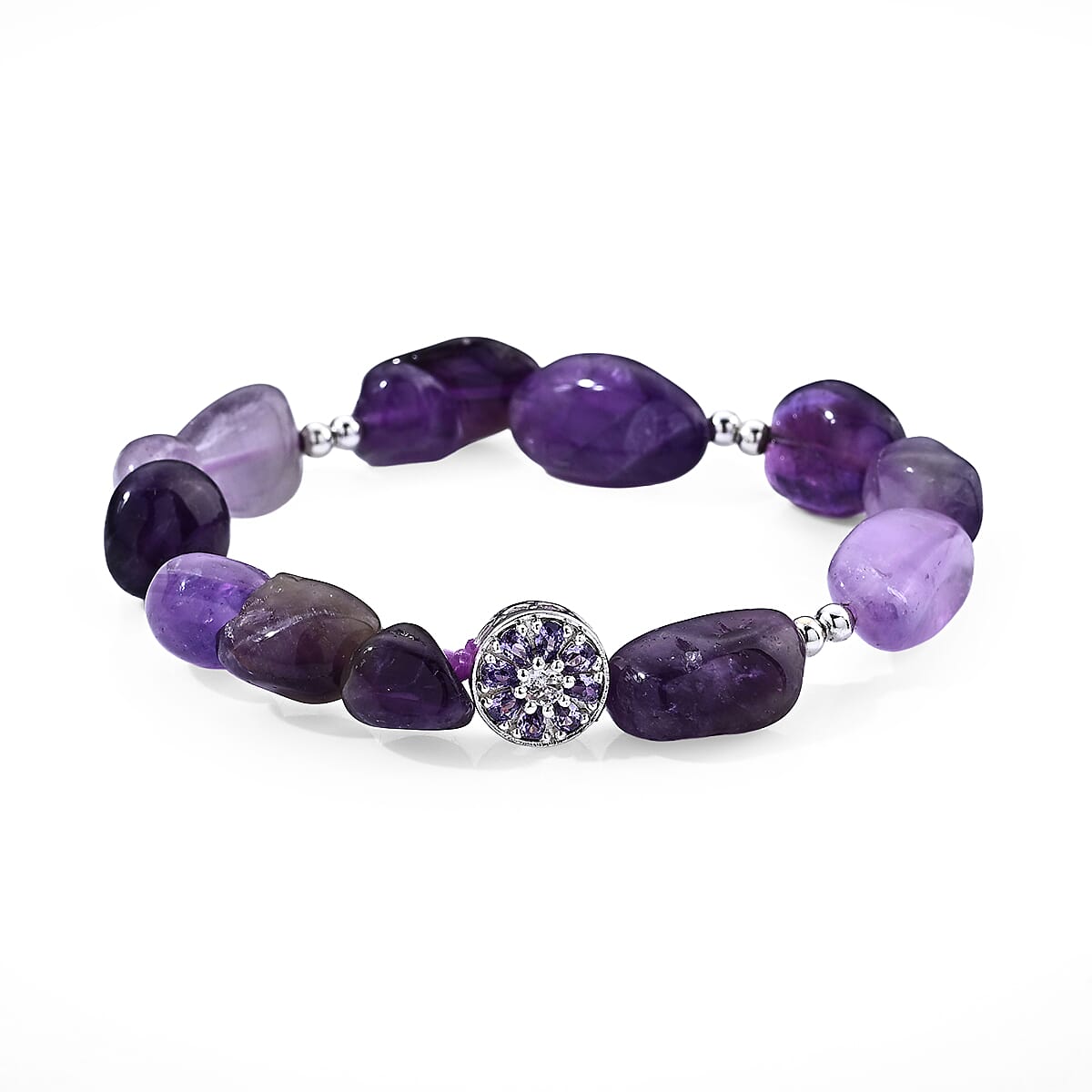 Austrian Purple Crystal Bracelet in Silvertone (6.00-6.50In)