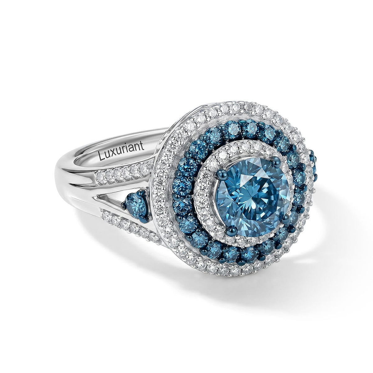 TLV Luxuriant Lab Grown Blue Diamond (IR), Lab Grown Diamond (VS) Ring in Rhodium Over Sterling Silver (Size 6.0) 2.00 ctw