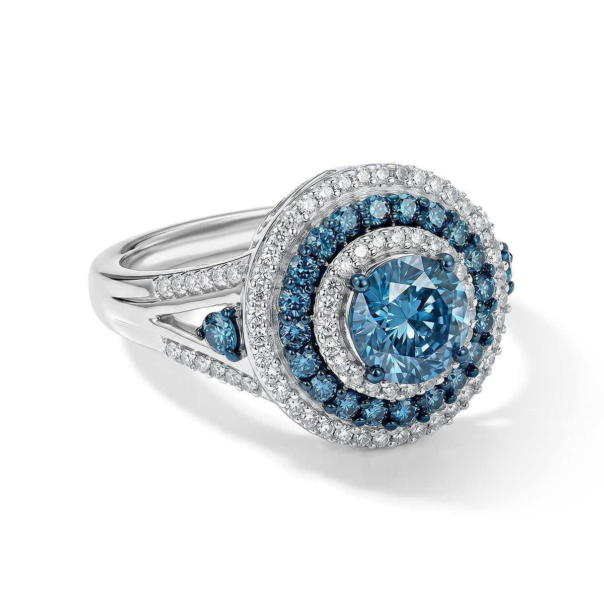 TLV Luxuriant Lab Grown Blue Diamond (IR), Lab Grown Diamond (VS) Ring in Rhodium Over Sterling Silver (Size 6.0) 2.00 ctw