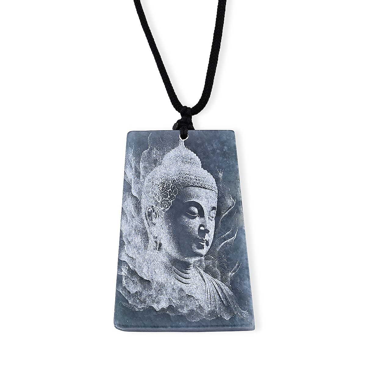 Natural Olmec Jadeite Buddha Black Cord Necklace (28 Inches) 120.00 ctw