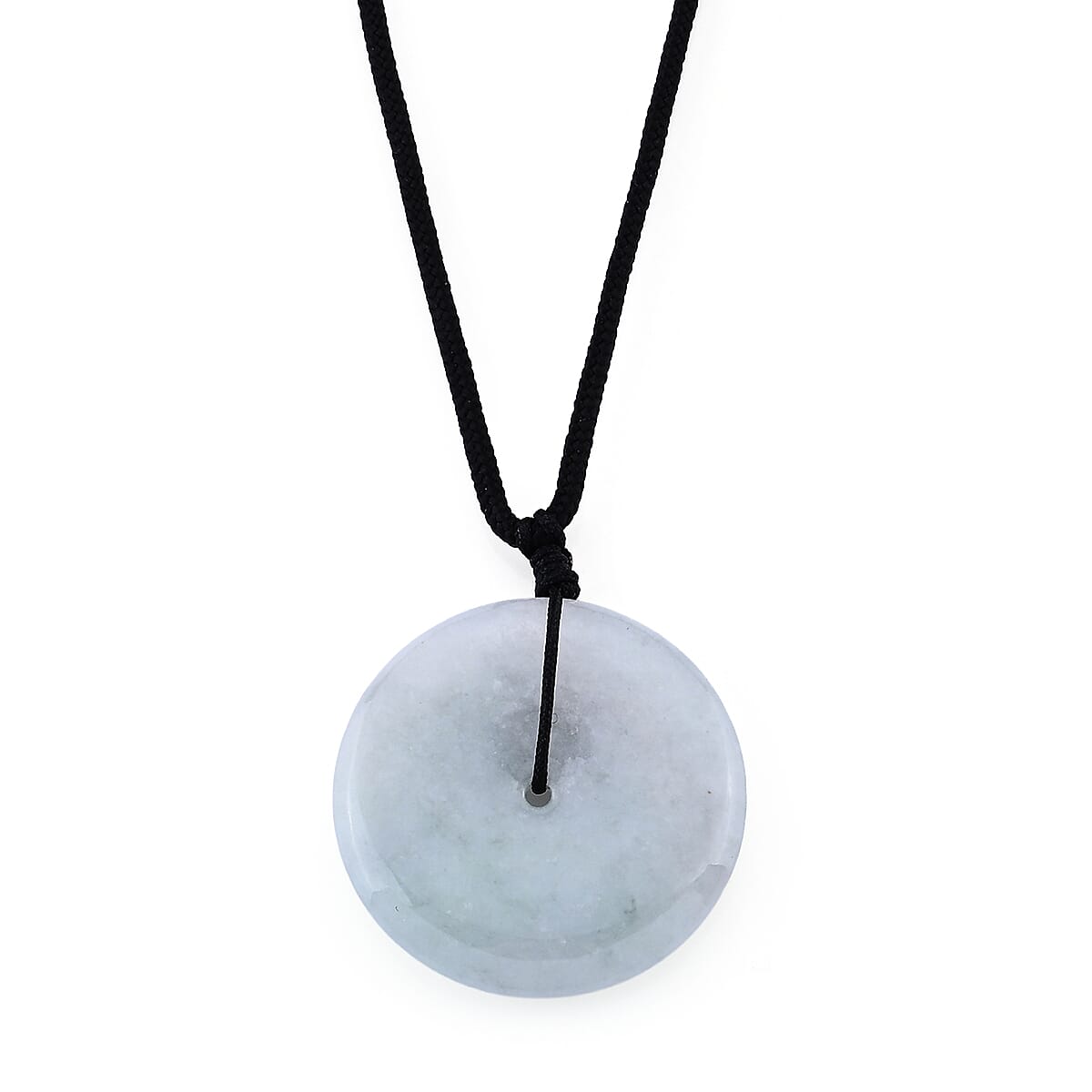 Natural Jade Peace Buckle Black Cord Necklace (28 Inches) 40.00 ctw