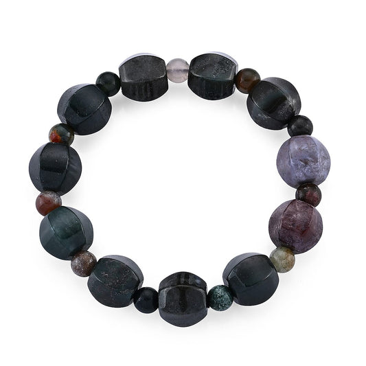 Indian Agate Beaded Stretch Bracelet 168.00 ctw
