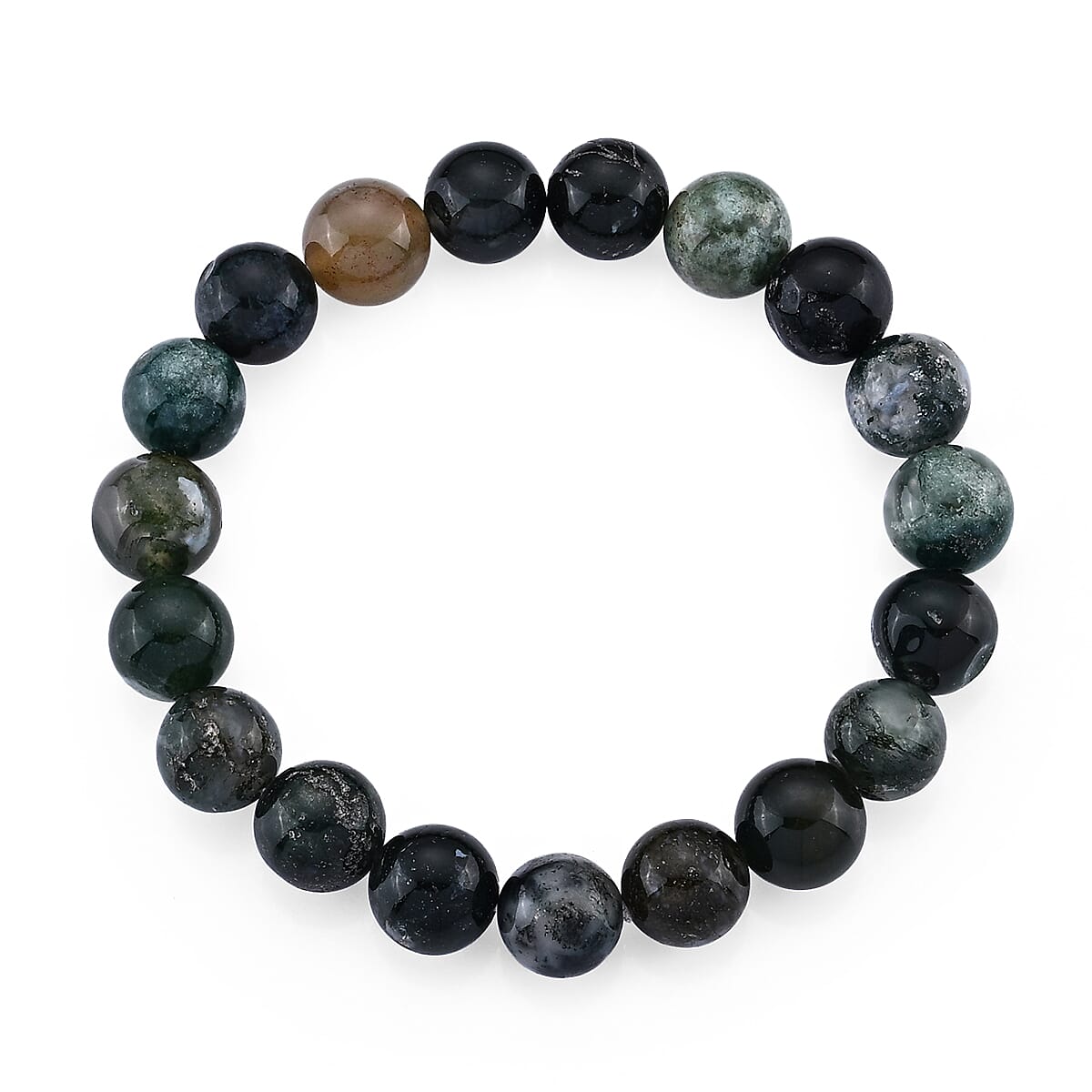 Moss Agate Beaded Stretch Bracelet 128.00 ctw