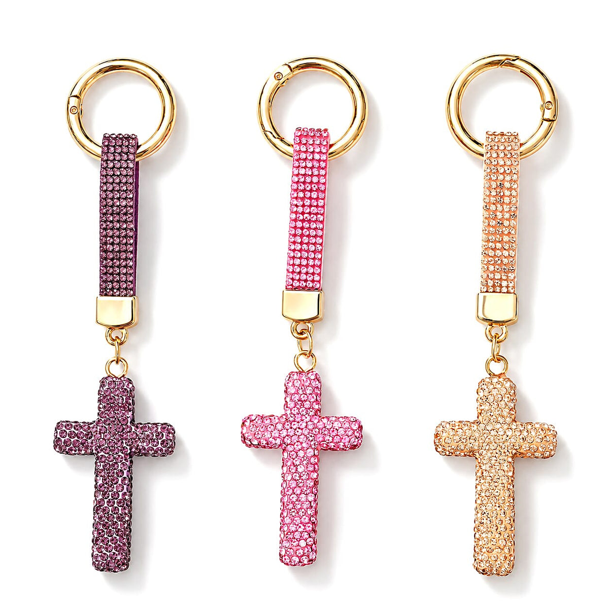 Livmore Pink, Gold and Purple Floral 3pcs Set Crystal Keyring
