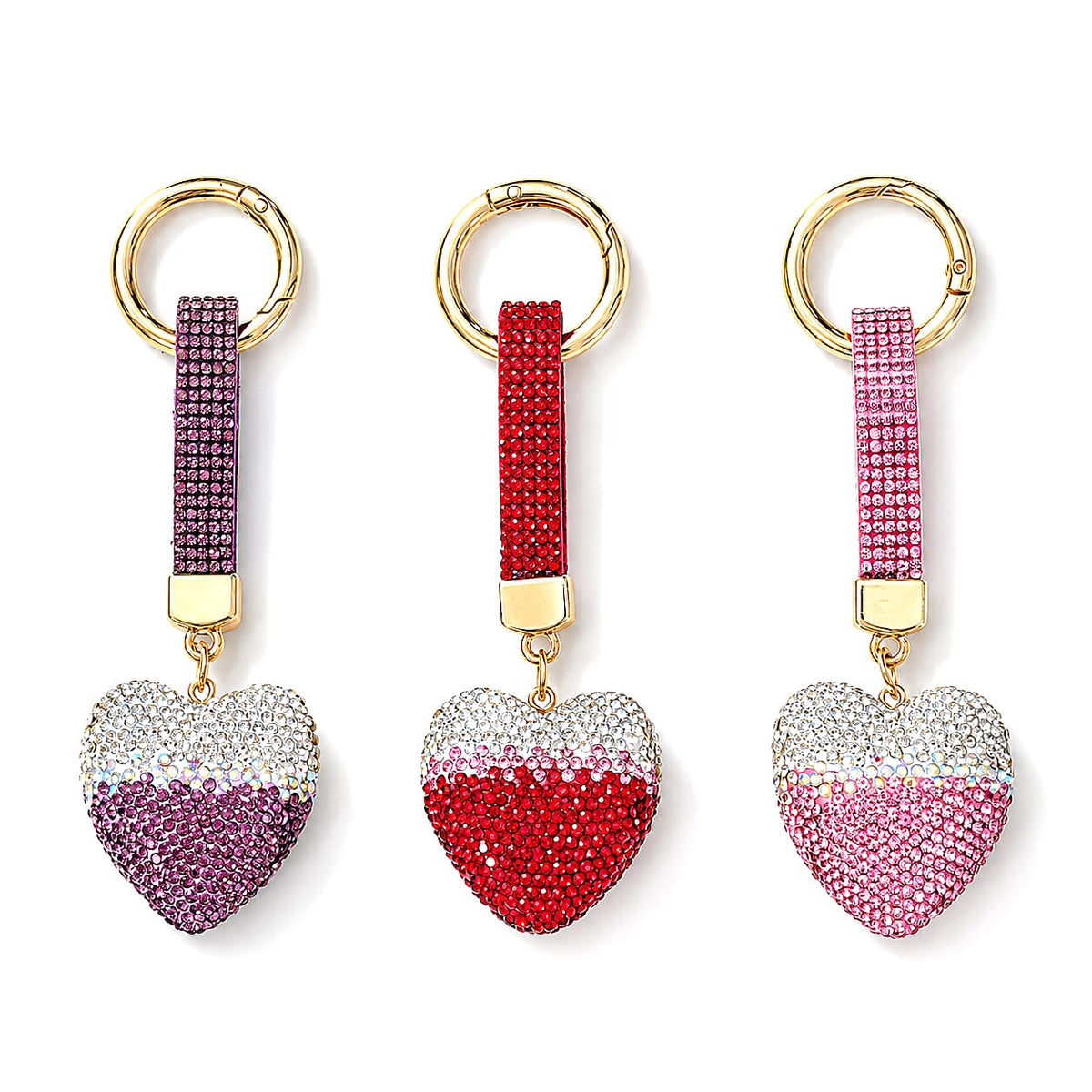 Livmore Pink, Gold and Purple Floral 3pcs Set Crystal Keyring