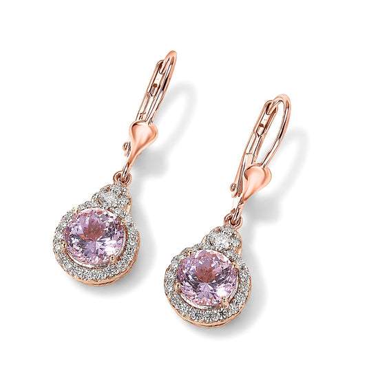 D'Joy Premium Martha Rocha Kunzite, Moissanite Earrings in 18K Vermeil RG Over Sterling Silver 4.00 ctw