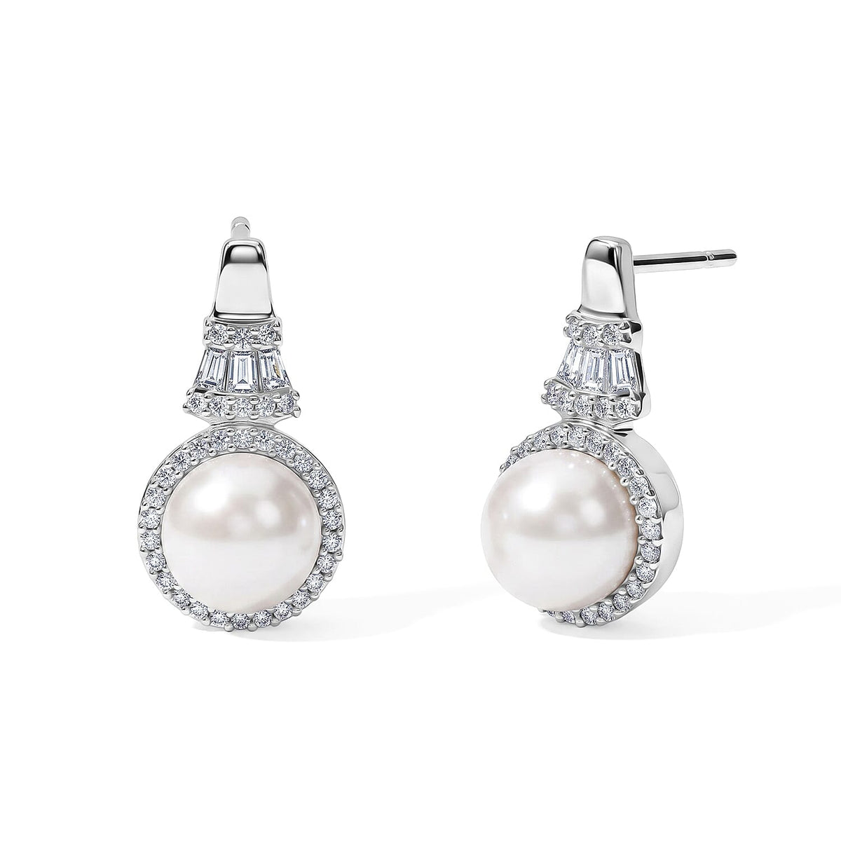 EverTrue Freshwater Pearl and Moissanite 0.45 ctw Earrings in Platinum Bond