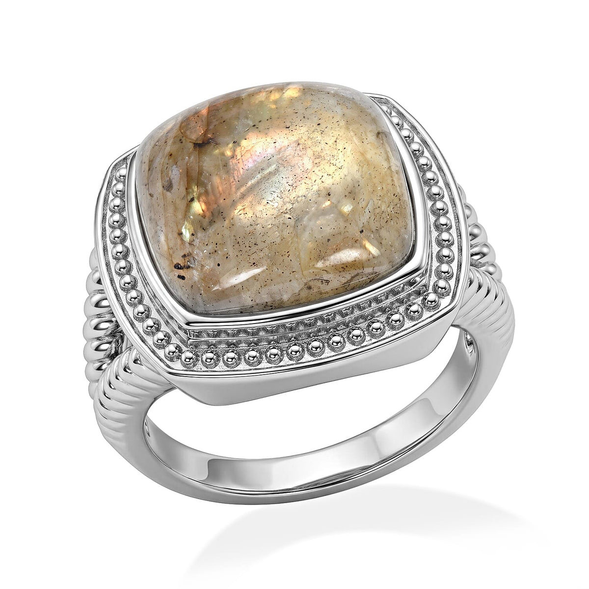 EverTrue Madagascar Fire Labradorite 12.00 ctw Solitaire Ring in Stainless Steel (Size 10.0)