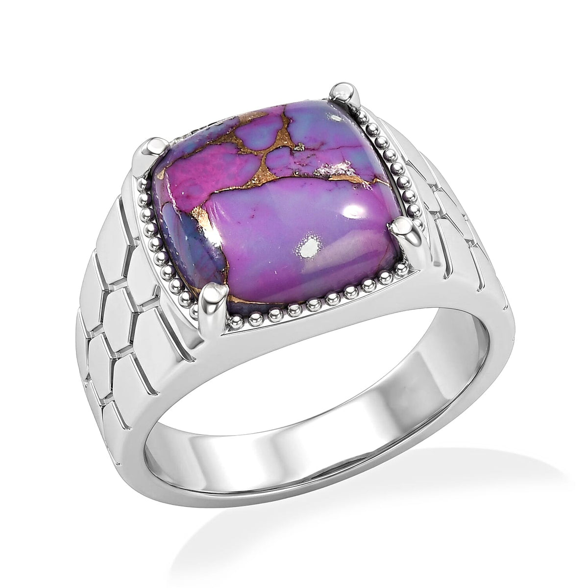EverTrue Mojave Purple Turquoise 7.80 ctw Men''s Ring in Stainless Steel (Size 10.0)
