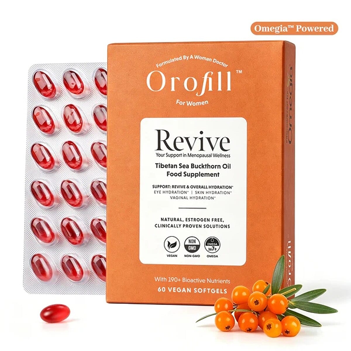 Orofill Revive Tibetan Sea Buckthorn Oil for Hydration (60 Vegan Softgels)
