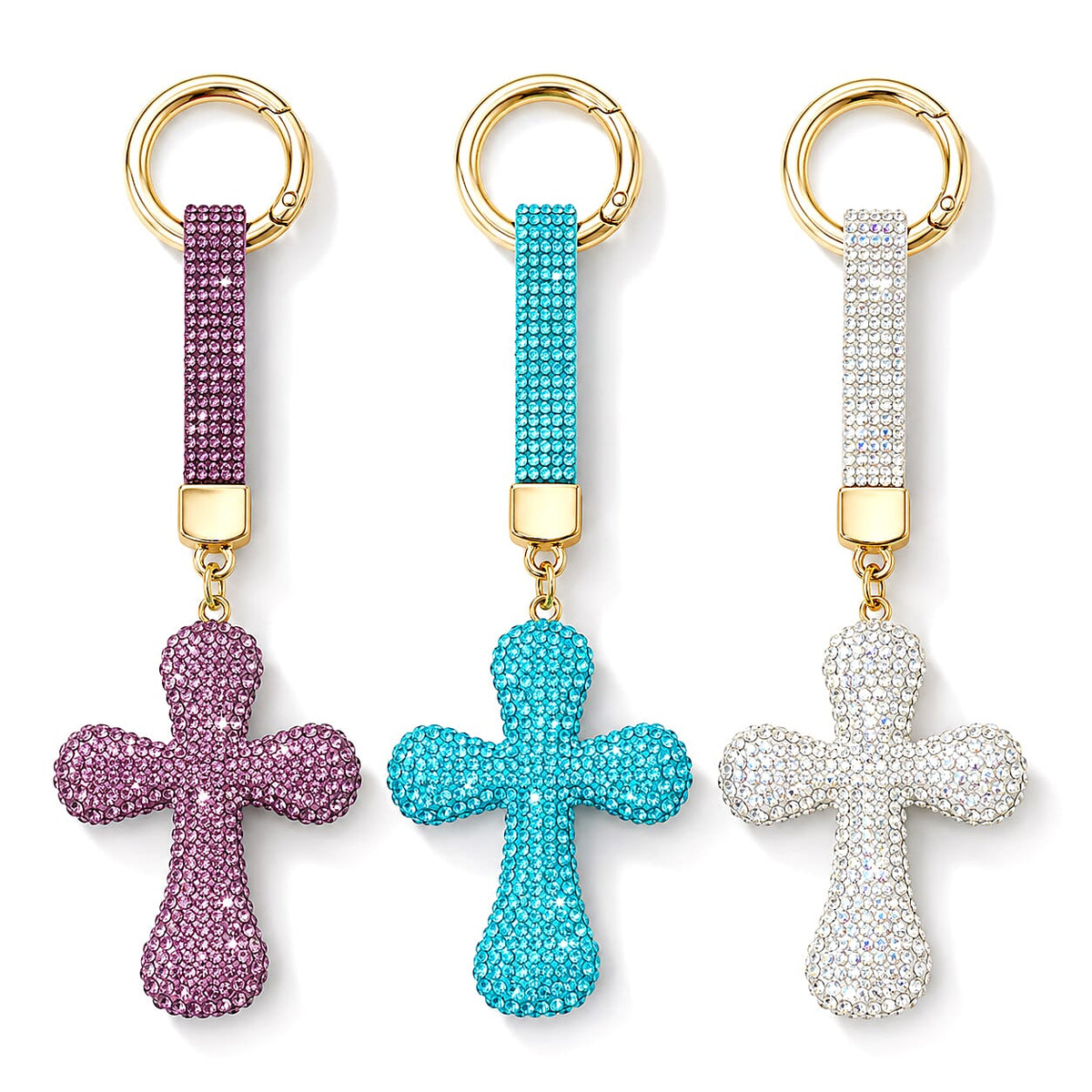 Livmore Pink, Gold and Purple Floral 3pcs Set Crystal Keyring