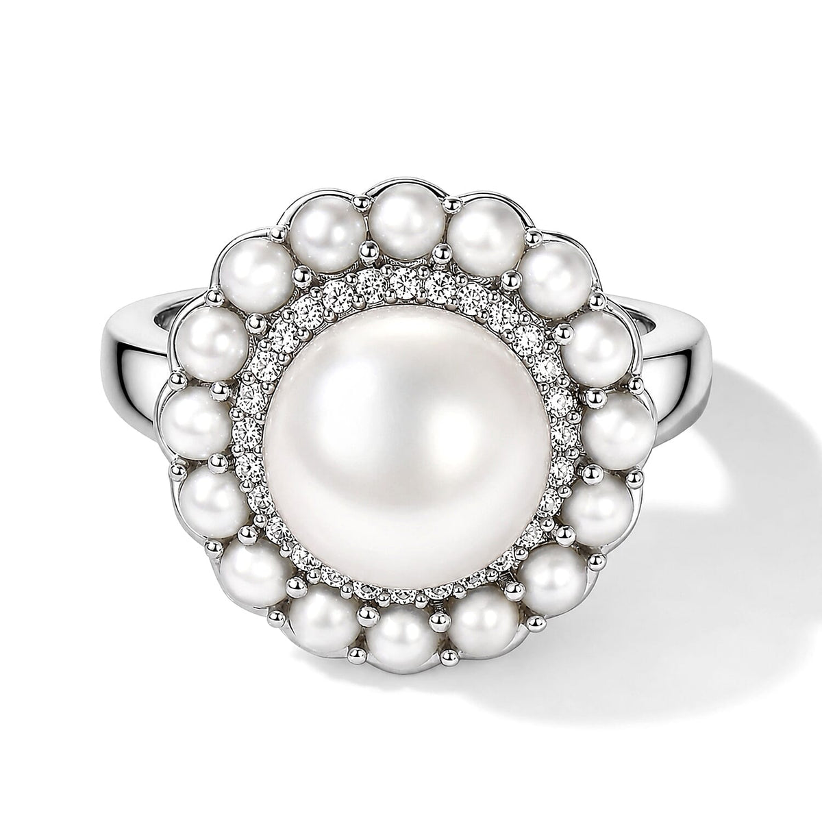 EverTrue Freshwater Pearl and White Zircon 0.25 ctw Ring in Platinum Bond (Size 10.0)