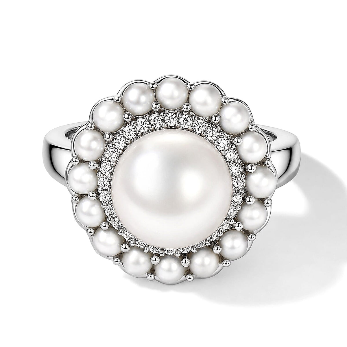 EverTrue Freshwater Pearl and White Zircon 0.25 ctw Ring in Platinum Bond (Size 10.0)