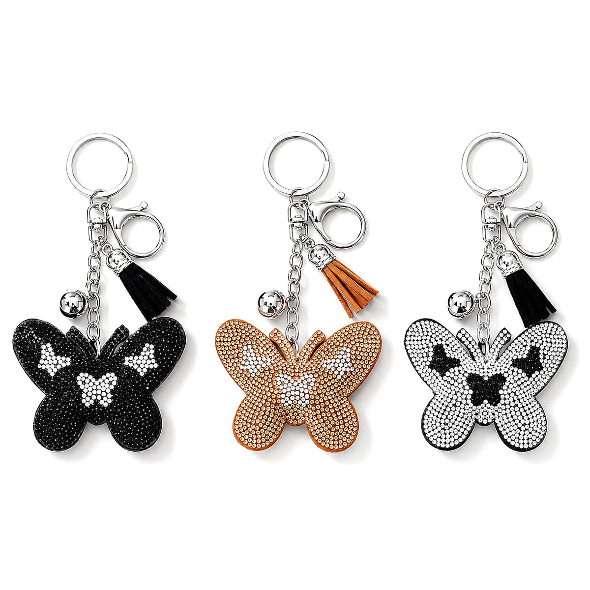 Livmore Black, Pink and Green Cat 3pcs Set Crystal Keyring