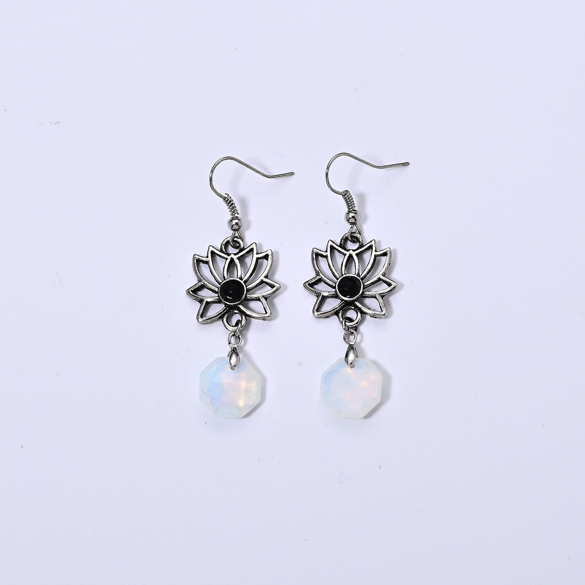 Opalite and Glass Earrings in Silvertone 15.00 ctw