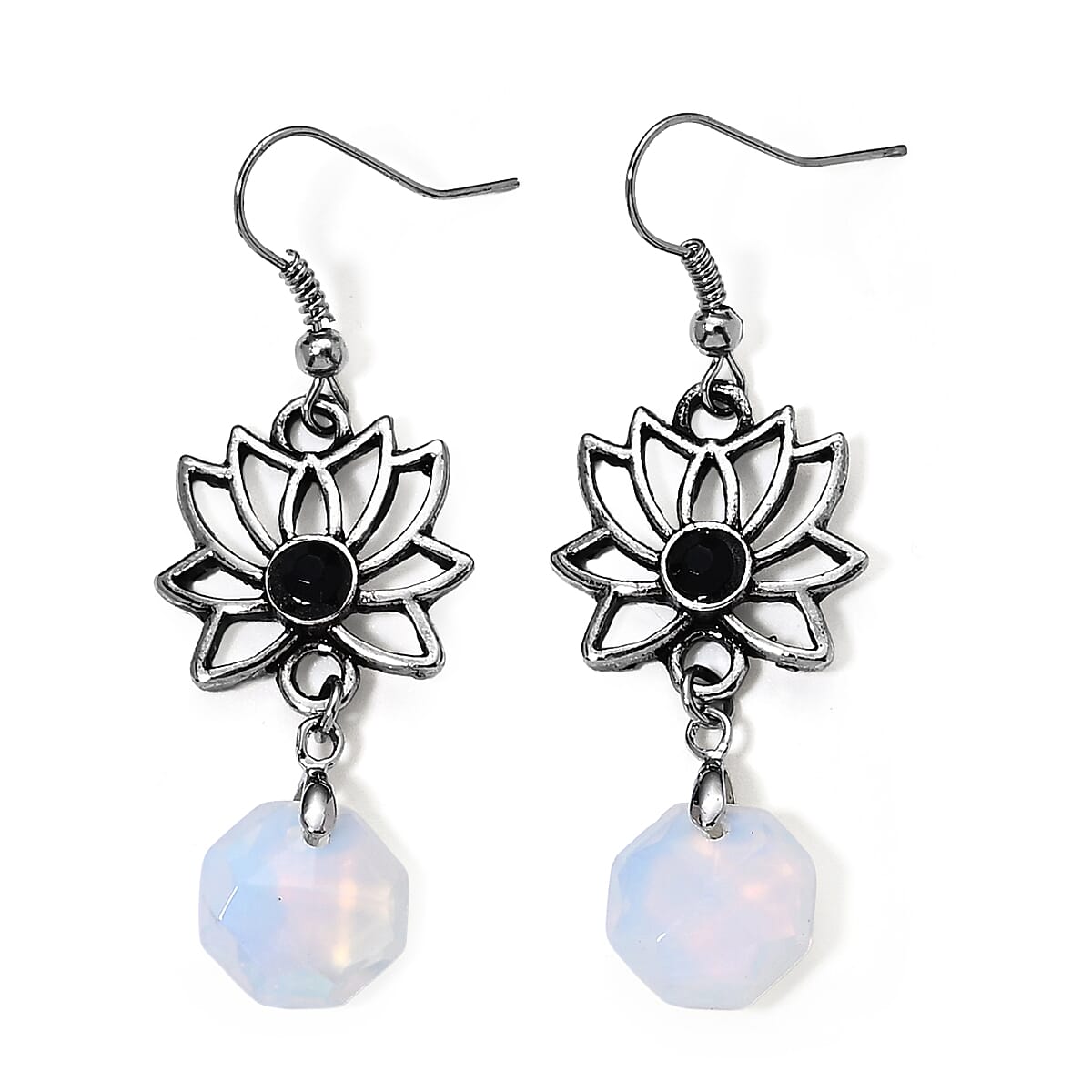 Opalite and Glass Earrings in Silvertone 15.00 ctw
