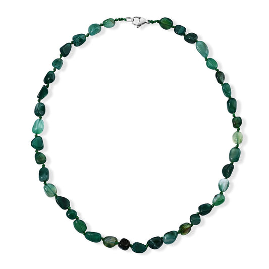 Green Agate 150.00 ctw Beaded Cord Necklace in Stainless Steel 20 Inches