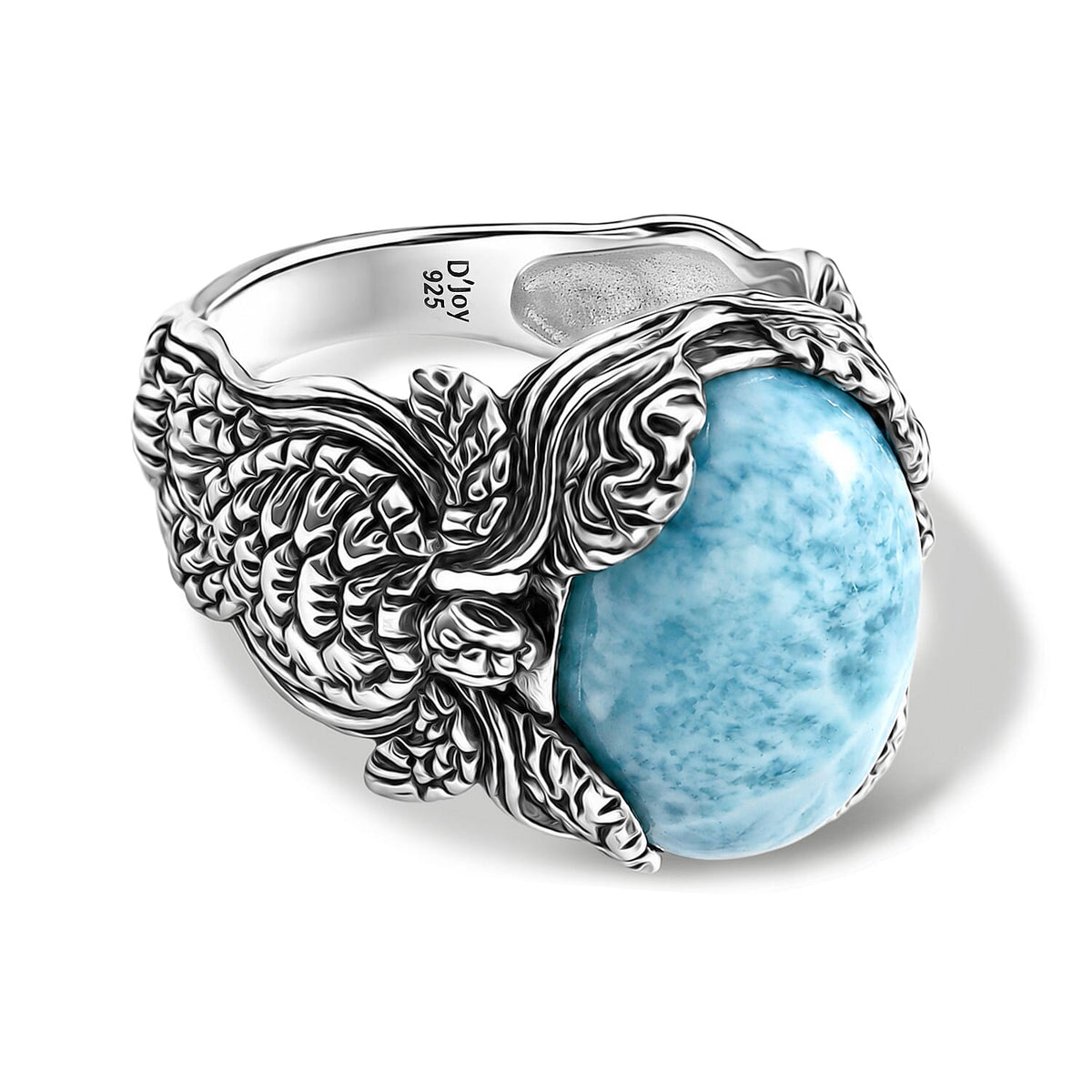 D''Joy Bali Legacy AAA Larimar 11.20 ctw Turtle Ring in Sterling Silver (Size 7.0)