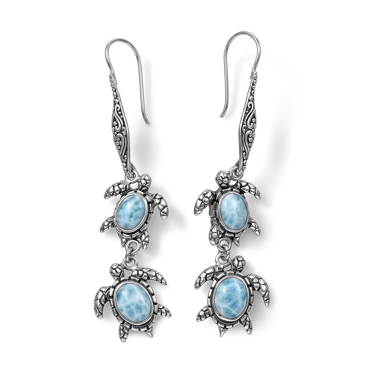 D''Joy Bali Legacy Larimar 8.20 ctw Turtle Earrings in Sterling Silver