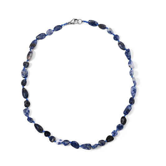 Blue Sodalite 150.00 ctw Beaded Cord Necklace in Stainless Steel 20 Inches