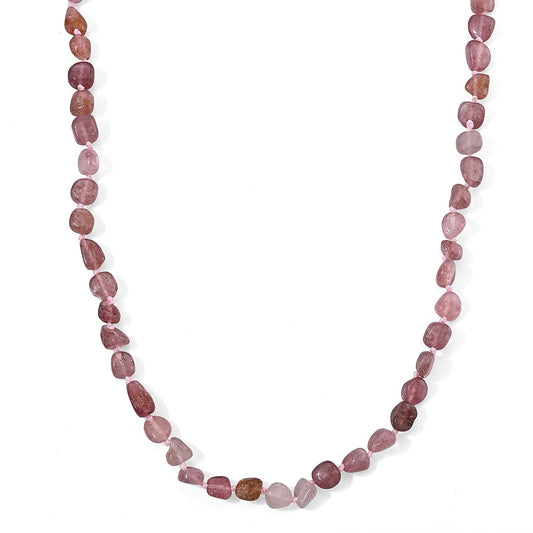 Strawberry Quartz 150.00 ctw Beaded Cord Necklace in Stainless Steel 20 Inches