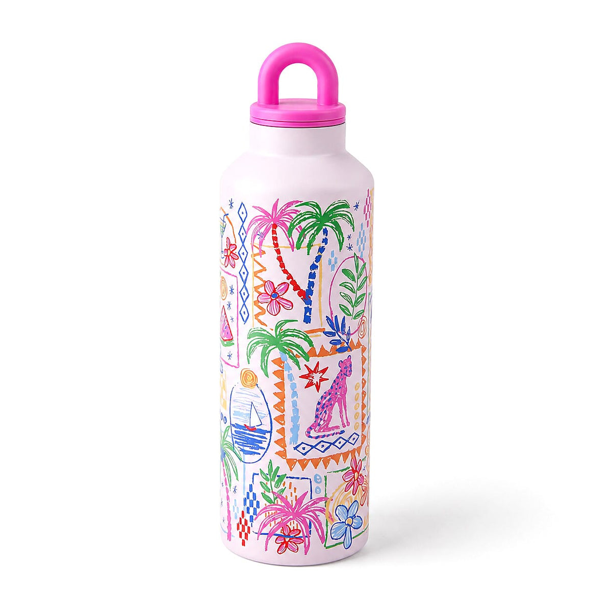 Flower Printed Stainless Steel 500ml Water Bottle with Plastic Lid