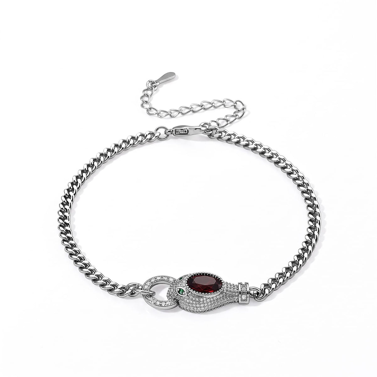 Mozambique Garnet and Simulated Diamond 5.50 ctw Beaded Bracelet in Silvertone (Adjustable)