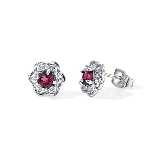 Mozambique Garnet and Simulated Diamond 7.00 ctw Beaded Earrings in Silvertone