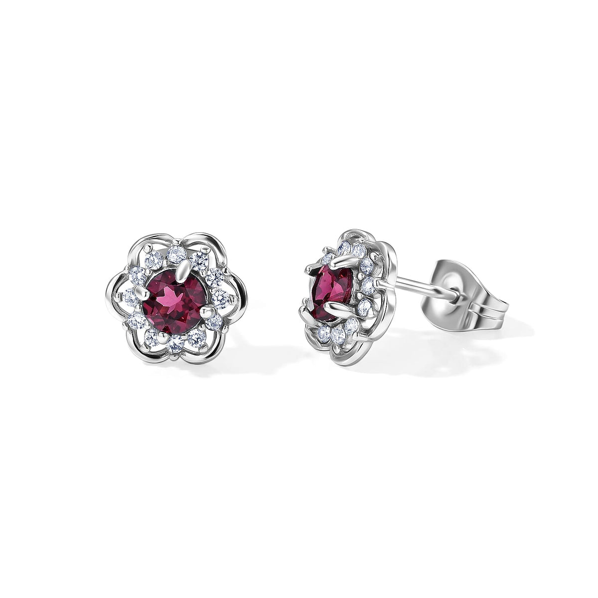 Mozambique Garnet and Simulated Diamond 7.00 ctw Beaded Earrings in Silvertone