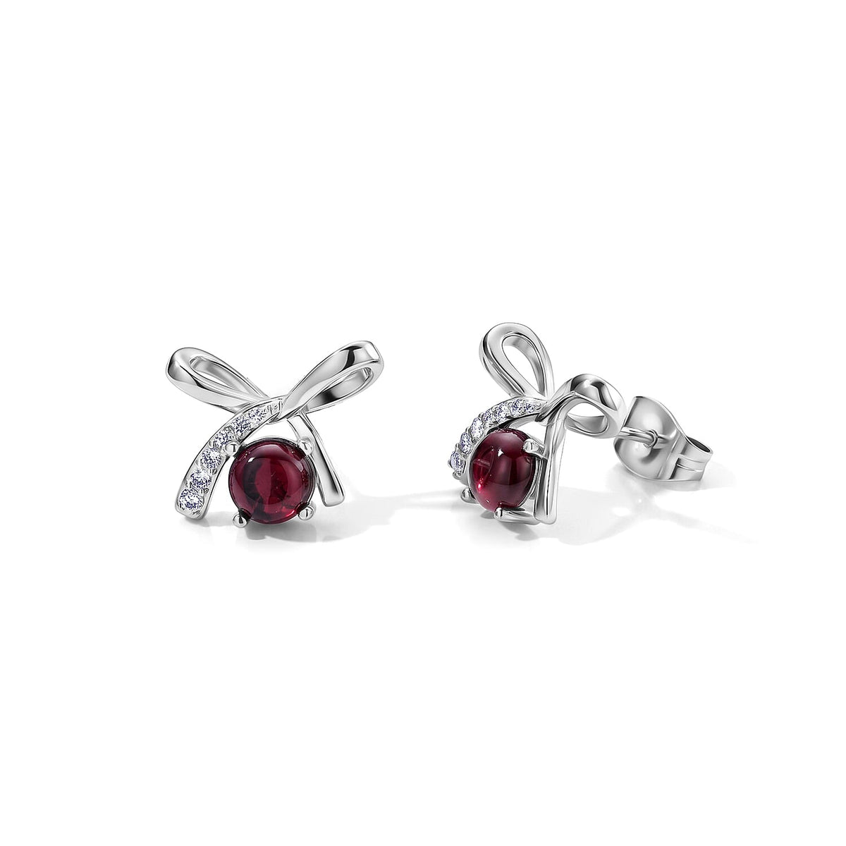 Mozambique Garnet and Simulated Diamond 6.00 ctw Beaded Earrings in Silvertone