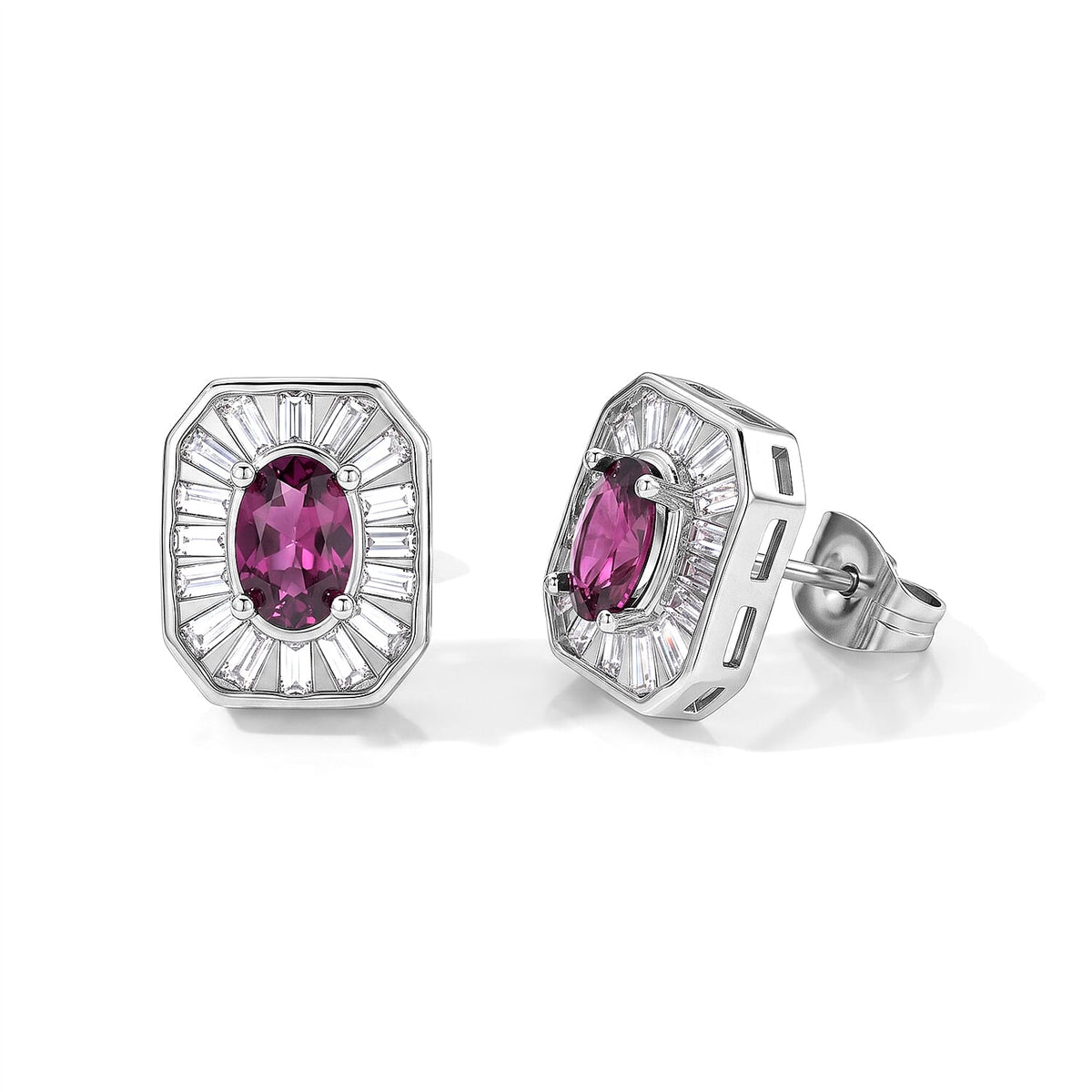 Orissa Rhodolite Garnet and Simulated Diamond 15.00 ctw Beaded Earrings in Silvertone