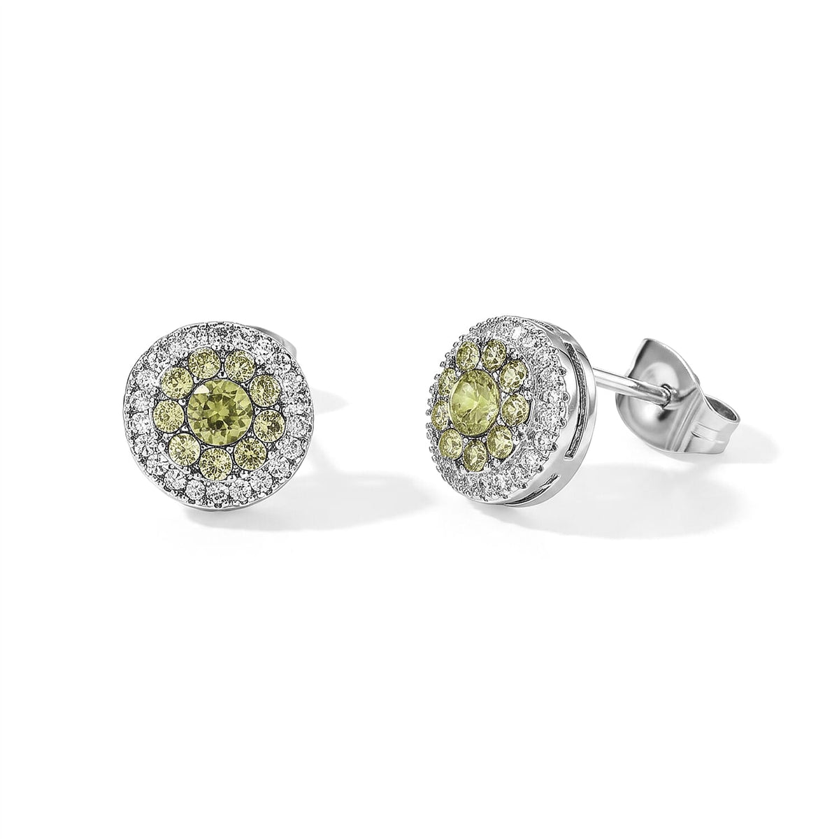 Hebei Peridot and Simulated Diamond 10.00 ctw Beaded Earrings in Silvertone