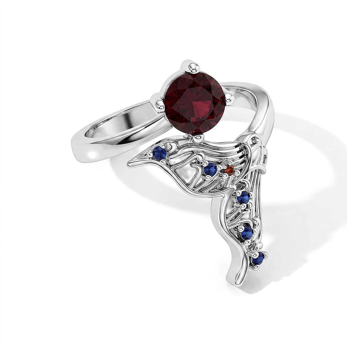 Mozambique Garnet and Simulated Diamond 5.00 ctw Beaded Ring in Silvertone (Adjustable)