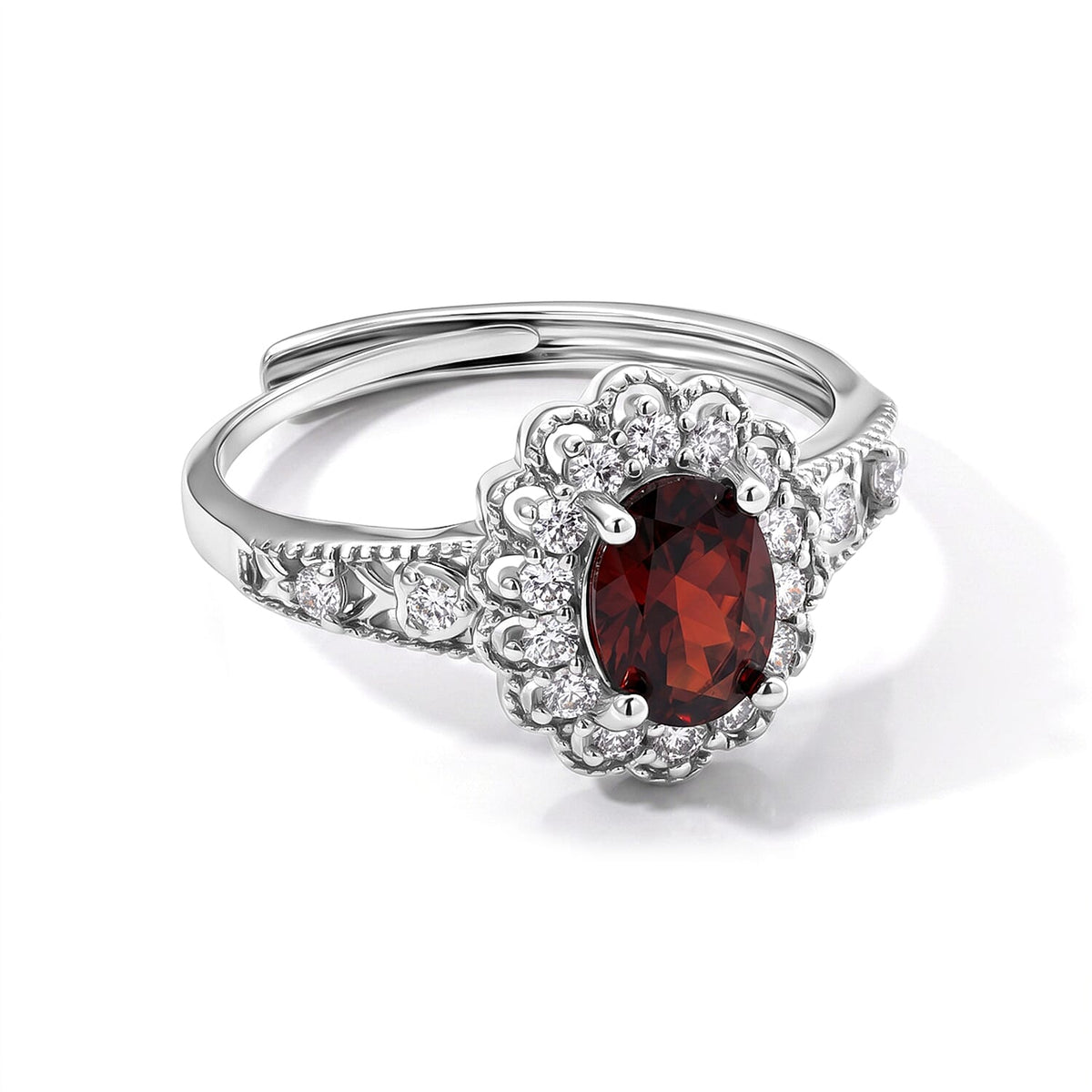 Mozambique Garnet and Simulated Diamond 7.00 ctw Beaded Ring in Silvertone (Adjustable)