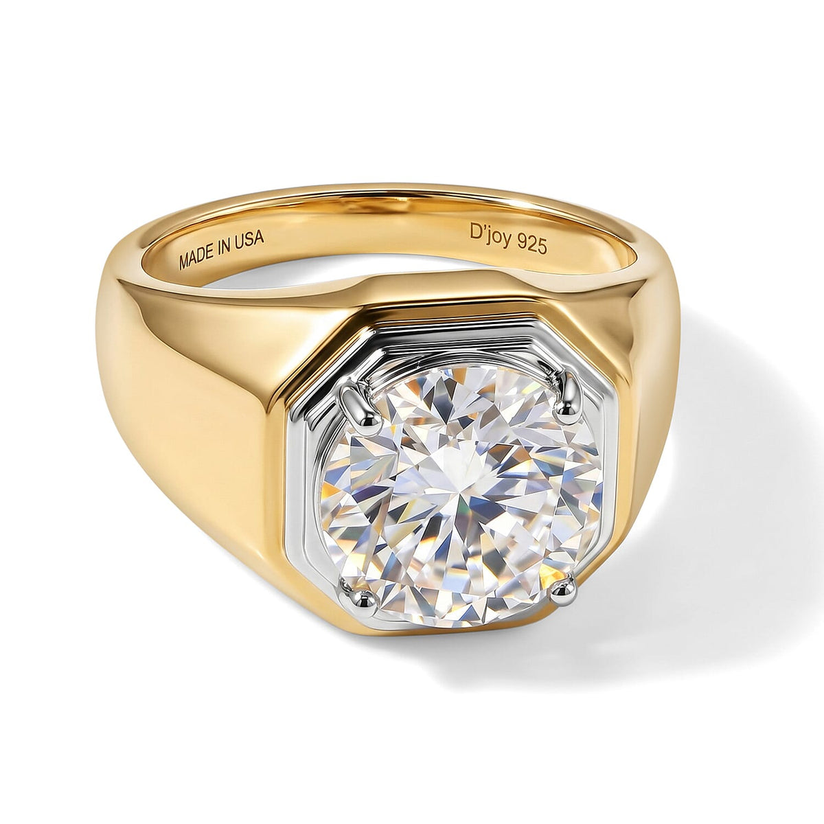D'Joy Moissanite (Rnd 11.5mm) Men's Ring in 18K Vermeil YG Over Sterling Silver (Size 10.0) 5.30 ctw 8671635