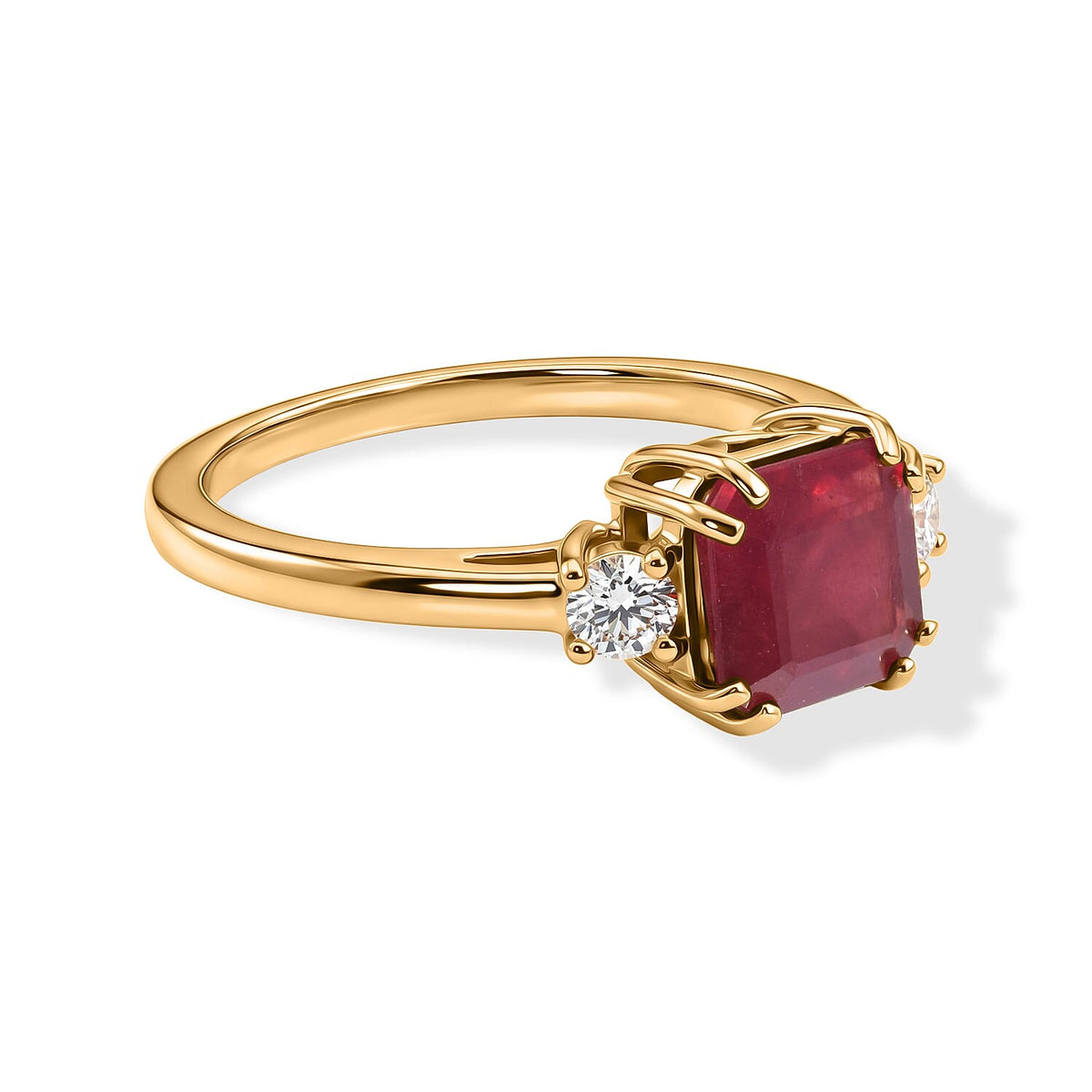 Asscher Cut Niassa Ruby (FF), Luxuriant Lab Grown Diamond (G-H, SI) (0.20 cts) Ring in 18K Vermeil YG Over Sterling Silver (Size 10.0) 2.50 ctw