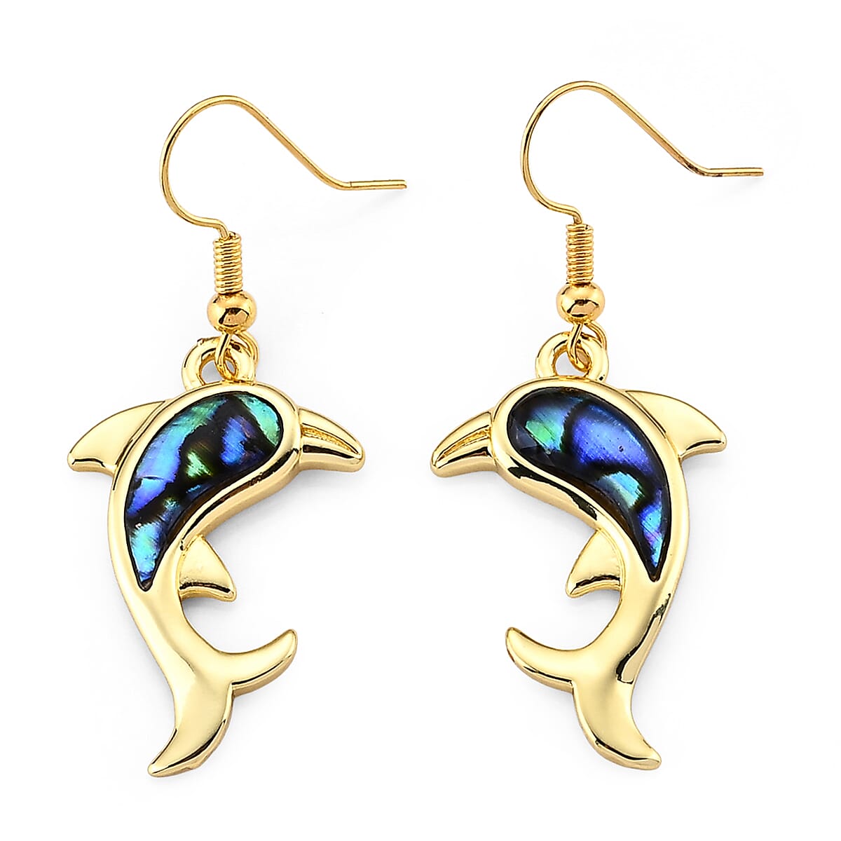 Abalone Shell Fish Earrings in Goldtone